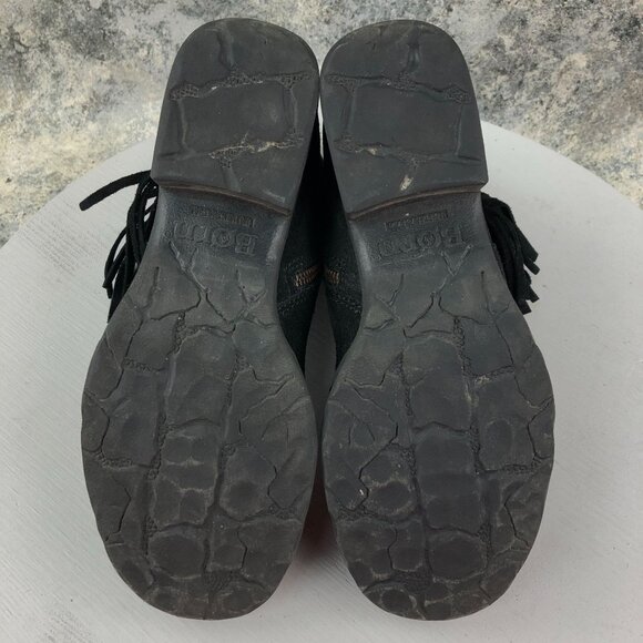 Born Women's Size 6.5M Cross Black Leather Fringe Side Zip Ankle Boots D70303 - Picture 10 of 14